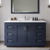 Wyndham WCF292954SBNWCUNSM46 Miranda 54 Inch Single Bathroom Vanity in Dark Blue, White Cultured Marble Countertop, Undermount Square Sink, Brushed Nickel Trim, 46 Inch Mirror