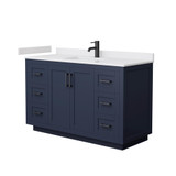 Wyndham WCF292954SBBWCUNSMXX Miranda 54 Inch Single Bathroom Vanity in Dark Blue, White Cultured Marble Countertop, Undermount Square Sink, Matte Black Trim