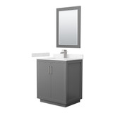 Wyndham WCF111130SKGC2UNSM24 Icon 30 Inch Single Bathroom Vanity in Dark Gray, Carrara Cultured Marble Countertop, Undermount Square Sink, Brushed Nickel Trim, 24 Inch Mirror