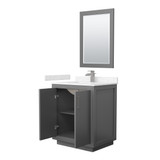 Wyndham WCF111130SKGC2UNSM24 Icon 30 Inch Single Bathroom Vanity in Dark Gray, Carrara Cultured Marble Countertop, Undermount Square Sink, Brushed Nickel Trim, 24 Inch Mirror