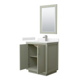 Wyndham WCF111130SLGC2UNSM24 Icon 30 Inch Single Bathroom Vanity in Light Green, Carrara Cultured Marble Countertop, Undermount Square Sink, Brushed Nickel Trim, 24 Inch Mirror