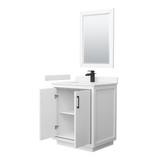Wyndham WCF111130SWBC2UNSM24 Icon 30 Inch Single Bathroom Vanity in White, Carrara Cultured Marble Countertop, Undermount Square Sink, Matte Black Trim, 24 Inch Mirror