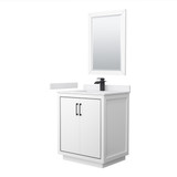 Wyndham WCF111130SWBWCUNSM24 Icon 30 Inch Single Bathroom Vanity in White, White Cultured Marble Countertop, Undermount Square Sink, Matte Black Trim, 24 Inch Mirror