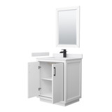 Wyndham WCF111130SWBWCUNSM24 Icon 30 Inch Single Bathroom Vanity in White, White Cultured Marble Countertop, Undermount Square Sink, Matte Black Trim, 24 Inch Mirror