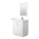 Wyndham WCF111130SWHC2UNSM24 Icon 30 Inch Single Bathroom Vanity in White, Carrara Cultured Marble Countertop, Undermount Square Sink, Brushed Nickel Trim, 24 Inch Mirror