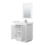 Wyndham WCF111130SWHWCUNSM24 Icon 30 Inch Single Bathroom Vanity in White, White Cultured Marble Countertop, Undermount Square Sink, Brushed Nickel Trim, 24 Inch Mirror