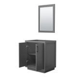 Wyndham WCF111130SGBCXSXXM24 Icon 30 Inch Single Bathroom Vanity in Dark Gray, No Countertop, No Sink, Matte Black Trim, 24 Inch Mirror
