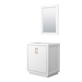 Wyndham WCF111130SWZCXSXXM24 Icon 30 Inch Single Bathroom Vanity in White, No Countertop, No Sink, Satin Bronze Trim, 24 Inch Mirror Wyndham WCF111130SWZCXSXXM24 Icon 30 Inch Single Bathroom Vanity in White, No Countertop, No Sink, Satin Bronze Trim, 24 Inch Mirror