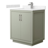 Wyndham WCF111130SLGC2UNSMXX Icon 30 Inch Single Bathroom Vanity in Light Green, Carrara Cultured Marble Countertop, Undermount Square Sink, Brushed Nickel Trim