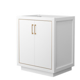 Wyndham WCF111130SWZCXSXXMXX Icon 30 Inch Single Bathroom Vanity in White, No Countertop, No Sink, Satin Bronze Trim Wyndham WCF111130SWZCXSXXMXX Icon 30 Inch Single Bathroom Vanity in White, No Countertop, No Sink, Satin Bronze Trim