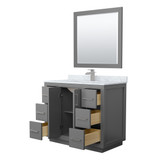 Wyndham WCF111142SKGCMUNSM34 Icon 42 Inch Single Bathroom Vanity in Dark Gray, White Carrara Marble Countertop, Undermount Square Sink, Brushed Nickel Trim, 34 Inch Mirror