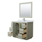 Wyndham WCF111142SLGCMUNSM34 Icon 42 Inch Single Bathroom Vanity in Light Green, White Carrara Marble Countertop, Undermount Square Sink, Brushed Nickel Trim, 34 Inch Mirror