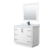 Wyndham WCF111142SWBCMUNSM34 Icon 42 Inch Single Bathroom Vanity in White, White Carrara Marble Countertop, Undermount Square Sink, Matte Black Trim, 34 Inch Mirror Wyndham WCF111142SWBCMUNSM34 Icon 42 Inch Single Bathroom Vanity in White, White Carrara Marble Countertop, Undermount Square Sink, Matte Black Trim, 34 Inch Mirror