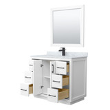 Wyndham WCF111142SWBCMUNSM34 Icon 42 Inch Single Bathroom Vanity in White, White Carrara Marble Countertop, Undermount Square Sink, Matte Black Trim, 34 Inch Mirror Wyndham WCF111142SWBCMUNSM34 Icon 42 Inch Single Bathroom Vanity in White, White Carrara Marble Countertop, Undermount Square Sink, Matte Black Trim, 34 Inch Mirror