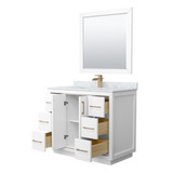 Wyndham WCF111142SWZCMUNSM34 Icon 42 Inch Single Bathroom Vanity in White, White Carrara Marble Countertop, Undermount Square Sink, Satin Bronze Trim, 34 Inch Mirror Wyndham WCF111142SWZCMUNSM34 Icon 42 Inch Single Bathroom Vanity in White, White Carrara Marble Countertop, Undermount Square Sink, Satin Bronze Trim, 34 Inch Mirror
