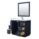 Wyndham WCF111142SBNC2UNSM34 Icon 42 Inch Single Bathroom Vanity in Dark Blue, Carrara Cultured Marble Countertop, Undermount Square Sink, Brushed Nickel Trim, 34 Inch Mirror