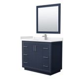 Wyndham WCF111142SBNWCUNSM34 Icon 42 Inch Single Bathroom Vanity in Dark Blue, White Cultured Marble Countertop, Undermount Square Sink, Brushed Nickel Trim, 34 Inch Mirror