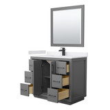 Wyndham WCF111142SGBWCUNSM34 Icon 42 Inch Single Bathroom Vanity in Dark Gray, White Cultured Marble Countertop, Undermount Square Sink, Matte Black Trim, 34 Inch Mirror Wyndham WCF111142SGBWCUNSM34 Icon 42 Inch Single Bathroom Vanity in Dark Gray, White Cultured Marble Countertop, Undermount Square Sink, Matte Black Trim, 34 Inch Mirror