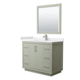 Wyndham WCF111142SLGWCUNSM34 Icon 42 Inch Single Bathroom Vanity in Light Green, White Cultured Marble Countertop, Undermount Square Sink, Brushed Nickel Trim, 34 Inch Mirror