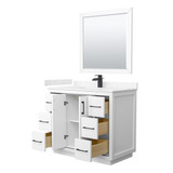 Wyndham WCF111142SWBC2UNSM34 Icon 42 Inch Single Bathroom Vanity in White, Carrara Cultured Marble Countertop, Undermount Square Sink, Matte Black Trim, 34 Inch Mirror