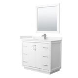 Wyndham WCF111142SWHC2UNSM34 Icon 42 Inch Single Bathroom Vanity in White, Carrara Cultured Marble Countertop, Undermount Square Sink, Brushed Nickel Trim, 34 Inch Mirror