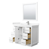Wyndham WCF111142SWHC2UNSM34 Icon 42 Inch Single Bathroom Vanity in White, Carrara Cultured Marble Countertop, Undermount Square Sink, Brushed Nickel Trim, 34 Inch Mirror