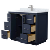 Wyndham WCF111142SBNCMUNSMXX Icon 42 Inch Single Bathroom Vanity in Dark Blue, White Carrara Marble Countertop, Undermount Square Sink, Brushed Nickel Trim