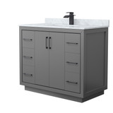 Wyndham WCF111142SGBCMUNSMXX Icon 42 Inch Single Bathroom Vanity in Dark Gray, White Carrara Marble Countertop, Undermount Square Sink, Matte Black Trim