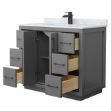 Wyndham WCF111142SGBCMUNSMXX Icon 42 Inch Single Bathroom Vanity in Dark Gray, White Carrara Marble Countertop, Undermount Square Sink, Matte Black Trim