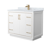 Wyndham WCF111142SWZCMUNSMXX Icon 42 Inch Single Bathroom Vanity in White, White Carrara Marble Countertop, Undermount Square Sink, Satin Bronze Trim Wyndham WCF111142SWZCMUNSMXX Icon 42 Inch Single Bathroom Vanity in White, White Carrara Marble Countertop, Undermount Square Sink, Satin Bronze Trim