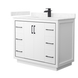 Wyndham WCF111142SWBC2UNSMXX Icon 42 Inch Single Bathroom Vanity in White, Carrara Cultured Marble Countertop, Undermount Square Sink, Matte Black Trim