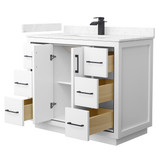 Wyndham WCF111142SWBC2UNSMXX Icon 42 Inch Single Bathroom Vanity in White, Carrara Cultured Marble Countertop, Undermount Square Sink, Matte Black Trim