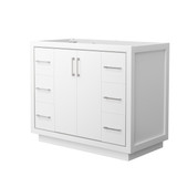 Wyndham WCF111142SWHCXSXXMXX Icon 42 Inch Single Bathroom Vanity in White, No Countertop, No Sink, Brushed Nickel Trim