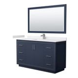 Wyndham WCF111160SBNWCUNSM58 Icon 60 Inch Single Bathroom Vanity in Dark Blue, White Cultured Marble Countertop, Undermount Square Sink, Brushed Nickel Trim, 58 Inch Mirror