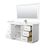 Wyndham WCF111160SWZC2UNSM58 Icon 60 Inch Single Bathroom Vanity in White, Carrara Cultured Marble Countertop, Undermount Square Sink, Satin Bronze Trim, 58 Inch Mirror Wyndham WCF111160SWZC2UNSM58 Icon 60 Inch Single Bathroom Vanity in White, Carrara Cultured Marble Countertop, Undermount Square Sink, Satin Bronze Trim, 58 Inch Mirror