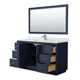 Wyndham WCF111160SBNCMUNSM58 Icon 60 Inch Single Bathroom Vanity in Dark Blue, White Carrara Marble Countertop, Undermount Square Sink, Brushed Nickel Trim, 58 Inch Mirror