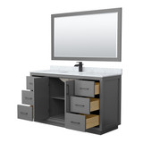Wyndham WCF111160SGBCMUNSM58 Icon 60 Inch Single Bathroom Vanity in Dark Gray, White Carrara Marble Countertop, Undermount Square Sink, Matte Black Trim, 58 Inch Mirror