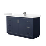 Wyndham WCF111160SBNC2UNSMXX Icon 60 Inch Single Bathroom Vanity in Dark Blue, Carrara Cultured Marble Countertop, Undermount Square Sink, Brushed Nickel Trim