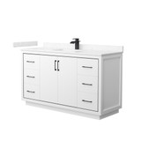 Wyndham WCF111160SWBC2UNSMXX Icon 60 Inch Single Bathroom Vanity in White, Carrara Cultured Marble Countertop, Undermount Square Sink, Matte Black Trim