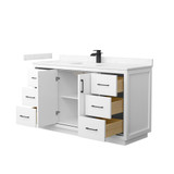 Wyndham WCF111160SWBC2UNSMXX Icon 60 Inch Single Bathroom Vanity in White, Carrara Cultured Marble Countertop, Undermount Square Sink, Matte Black Trim