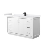 Wyndham WCF111160SWBWCUNSMXX Icon 60 Inch Single Bathroom Vanity in White, White Cultured Marble Countertop, Undermount Square Sink, Matte Black Trim