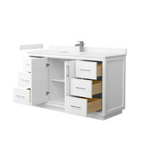 Wyndham WCF111160SWHC2UNSMXX Icon 60 Inch Single Bathroom Vanity in White, Carrara Cultured Marble Countertop, Undermount Square Sink, Brushed Nickel Trim