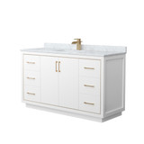 Wyndham WCF111160SWZCMUNSMXX Icon 60 Inch Single Bathroom Vanity in White, White Carrara Marble Countertop, Undermount Square Sink, Satin Bronze Trim