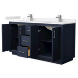 Wyndham WCF111166DBNWCUNSMXX Icon 66 Inch Double Bathroom Vanity in Dark Blue, White Cultured Marble Countertop, Undermount Square Sinks, Brushed Nickel Trim
