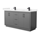 Wyndham WCF111166DGBC2UNSMXX Icon 66 Inch Double Bathroom Vanity in Dark Gray, Carrara Cultured Marble Countertop, Undermount Square Sinks, Matte Black Trim