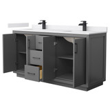 Wyndham WCF111166DGBWCUNSMXX Icon 66 Inch Double Bathroom Vanity in Dark Gray, White Cultured Marble Countertop, Undermount Square Sinks, Matte Black Trim