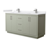 Wyndham WCF111166DLGWCUNSMXX Icon 66 Inch Double Bathroom Vanity in Light Green, White Cultured Marble Countertop, Undermount Square Sinks, Brushed Nickel Trim Wyndham WCF111166DLGWCUNSMXX Icon 66 Inch Double Bathroom Vanity in Light Green, White Cultured Marble Countertop, Undermount Square Sinks, Brushed Nickel Trim