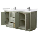 Wyndham WCF111166DLGWCUNSMXX Icon 66 Inch Double Bathroom Vanity in Light Green, White Cultured Marble Countertop, Undermount Square Sinks, Brushed Nickel Trim Wyndham WCF111166DLGWCUNSMXX Icon 66 Inch Double Bathroom Vanity in Light Green, White Cultured Marble Countertop, Undermount Square Sinks, Brushed Nickel Trim
