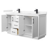 Wyndham WCF111166DWBC2UNSMXX Icon 66 Inch Double Bathroom Vanity in White, Carrara Cultured Marble Countertop, Undermount Square Sinks, Matte Black Trim