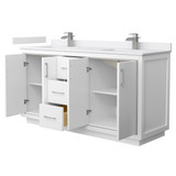 Wyndham WCF111166DWHWCUNSMXX Icon 66 Inch Double Bathroom Vanity in White, White Cultured Marble Countertop, Undermount Square Sinks, Brushed Nickel Trim